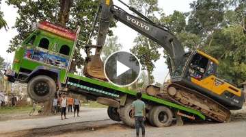Amazing Video ! Volvo Excavator Loading in Low Bed Truck By Experience Operator - Dozer Video