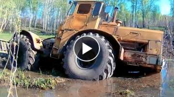 Tractor stuck in mud!!! Powerful tractors K-700 Kirovets and T-150K off-road!