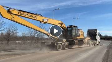 Transporting On Site The Caterpillar 326F Excavator With 18M Long Boom - Fasoulas Heavy Transport...