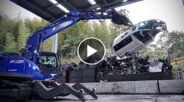 Amazing Large Scale Scrap Car Process. Japanese Used Car Junkyard